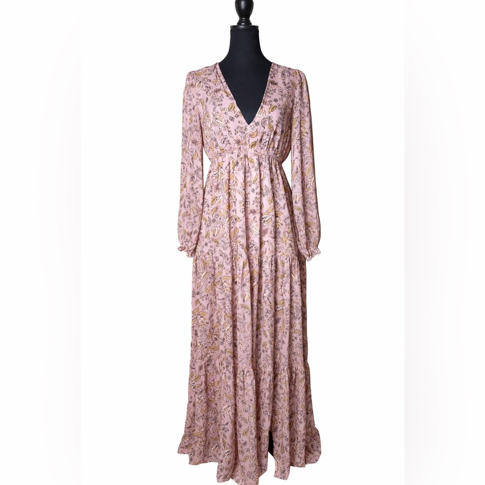 Meet Me In Santorini Pink Floral Boho Maxi Dress Cottagecore-Medium‎
